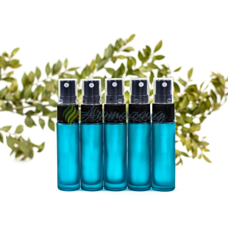 Laden Sie das Bild in Galerie -Viewer, 10 Ml Deluxe Farbige Roll-On-Flaschen In Matt Mit Spray-Aufsatz - Paket Von 5 Hellblau Spray Flasche
