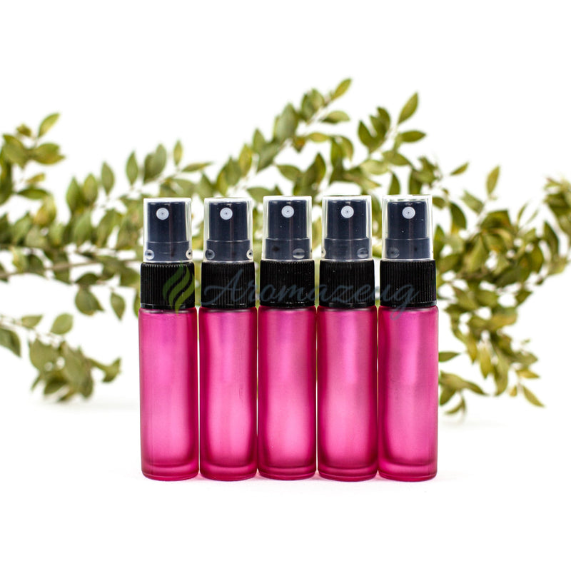 Laden Sie das Bild in Galerie -Viewer, 10 Ml Deluxe Farbige Roll-On-Flaschen In Matt Mit Spray-Aufsatz - Paket Von 5 Rosa Spray Flasche
