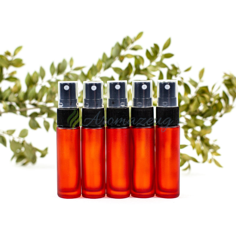 Laden Sie das Bild in Galerie -Viewer, 10 Ml Deluxe Farbige Roll-On-Flaschen In Matt Mit Spray-Aufsatz - Paket Von 5 Rot Spray Flasche
