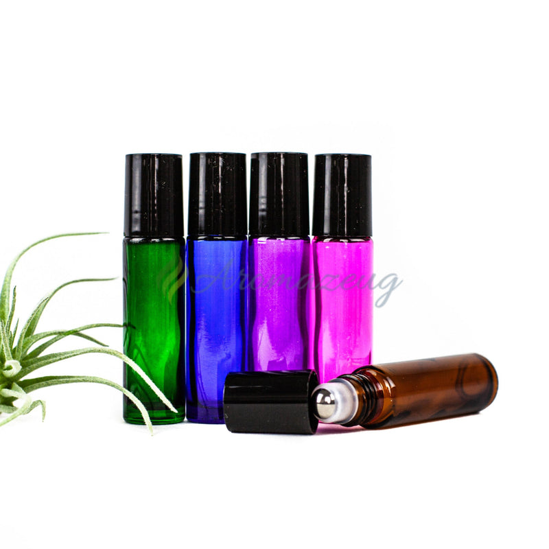 Laden Sie das Bild in Galerie -Viewer, 10 Ml Farbige Roll-On Flaschen Greenline Mit Weißen Edelstahl-Rollern (Paket Von 5) Flasche
