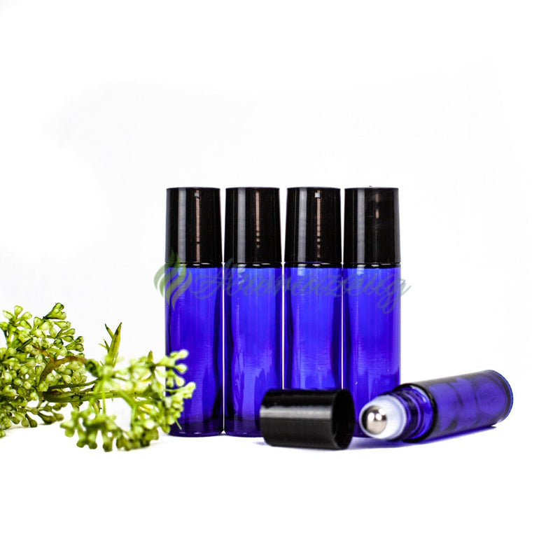Laden Sie das Bild in Galerie -Viewer, 10 Ml Farbige Roll-On Flaschen Mit Premium-Rollern (Paket Von 5) Blau Flasche
