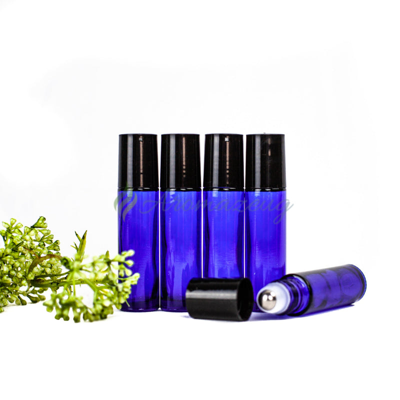 Laden Sie das Bild in Galerie -Viewer, 10 Ml Farbige Roll-On Flaschen Mit Premium-Rollern (Paket Von 5) Blau Flasche
