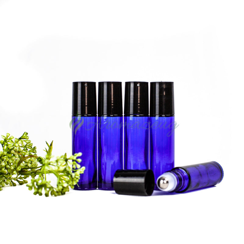 Laden Sie das Bild in Galerie -Viewer, 10 Ml Farbige Roll-On Flaschen Mit Edelstahl-Rollern (Paket Von 5) Blau Flasche
