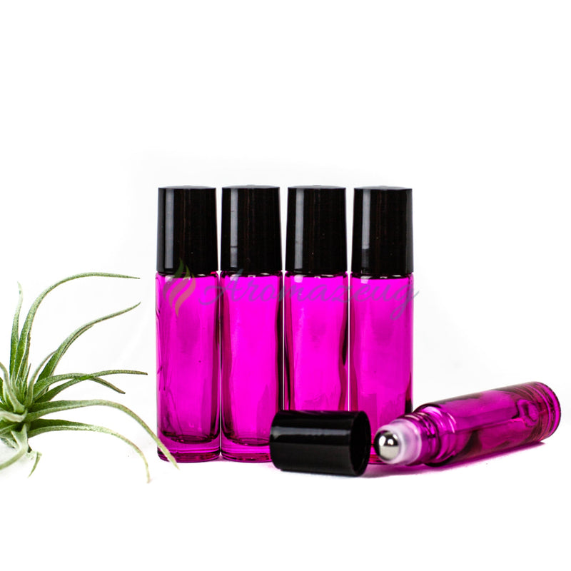 Laden Sie das Bild in Galerie -Viewer, 10 Ml Farbige Roll-On Flaschen Greenline Mit Weißen Edelstahl-Rollern (Paket Von 5) Magenta Flasche

