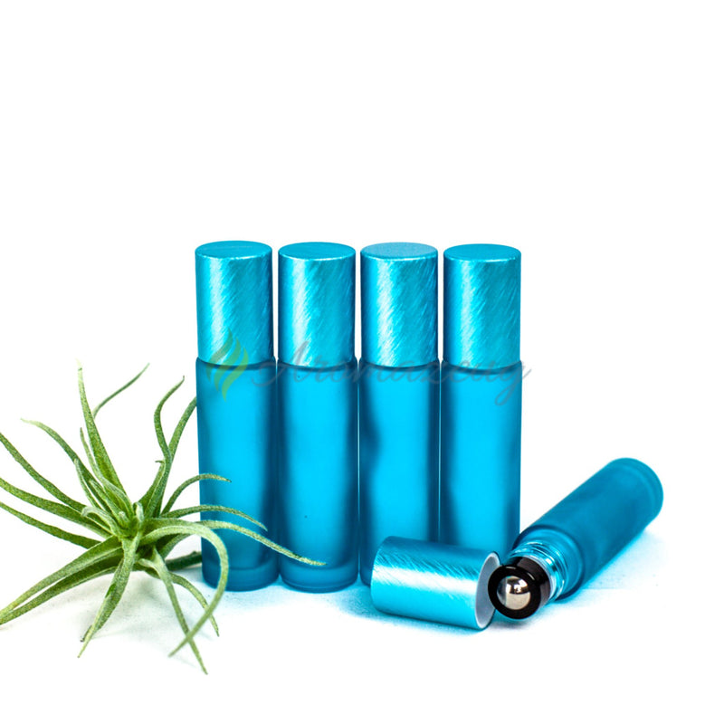 Laden Sie das Bild in Galerie -Viewer, 10 Ml Farbige Roll-On Flaschen In Matt Mit Metalldeckel Und Premium-Rollern - Paket Von 5 Flasche
