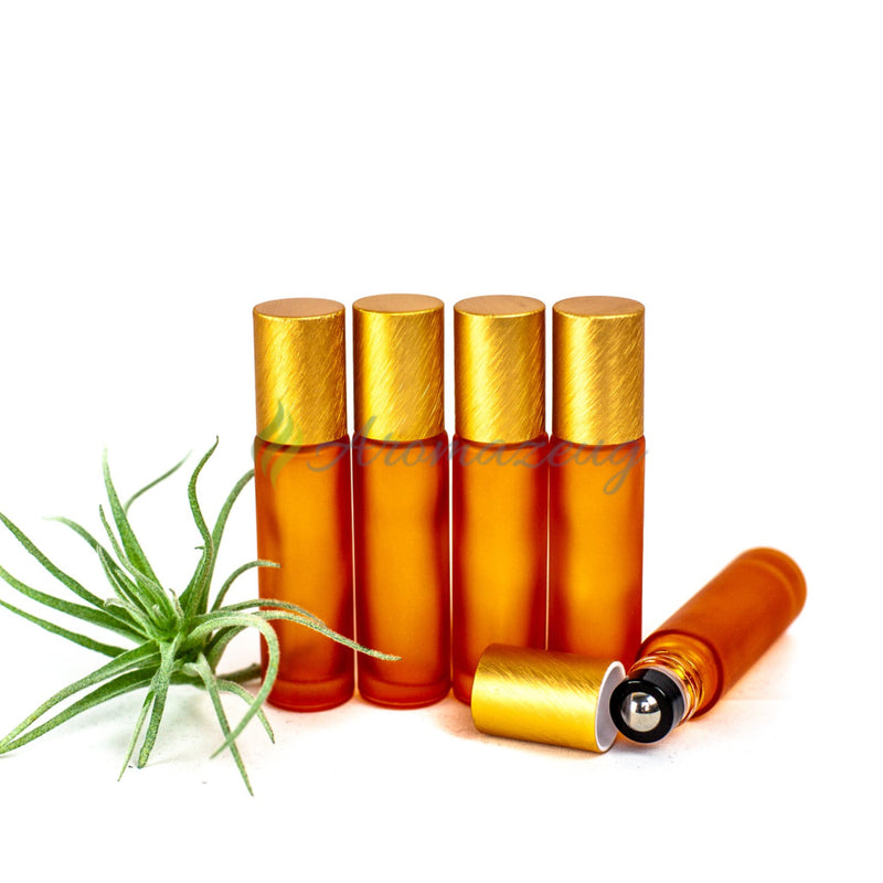 Laden Sie das Bild in Galerie -Viewer, 10 Ml Farbige Roll-On Flaschen In Matt Mit Metalldeckel Und Premium-Rollern - Paket Von 5 Orange
