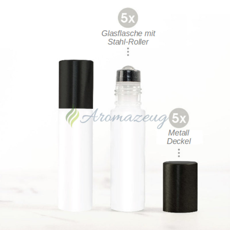 Laden Sie das Bild in Galerie -Viewer, 10 Ml Farbige Roll-On Flaschen In Matt Mit Metalldeckel - Paket Von 5 Weiß Glassflaschen
