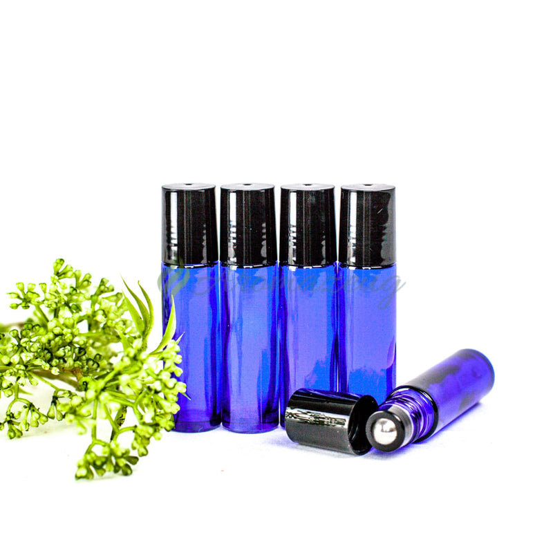 Laden Sie das Bild in Galerie -Viewer, 10 Ml Farbige Roll-On Flaschen Mit Premium-Rollern - Paket Von 5 Blau Flasche
