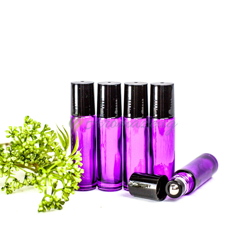 Laden Sie das Bild in Galerie -Viewer, 10 Ml Farbige Roll-On Flaschen Mit Premium-Rollern - Paket Von 5 Lila Flasche
