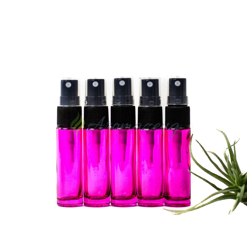 Laden Sie das Bild in Galerie -Viewer, 10 Ml Farbige Roll-On-Flaschen Mit Spray-Aufsatz - Paket Von 5 Magenta Spray Flasche
