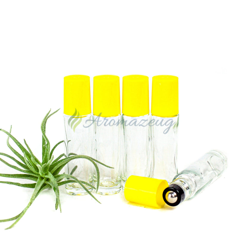 Laden Sie das Bild in Galerie -Viewer, 10 Ml Klare Roll-On Flaschen Mit Premium-Rollern - Paket Von 5 Gelb Flasche
