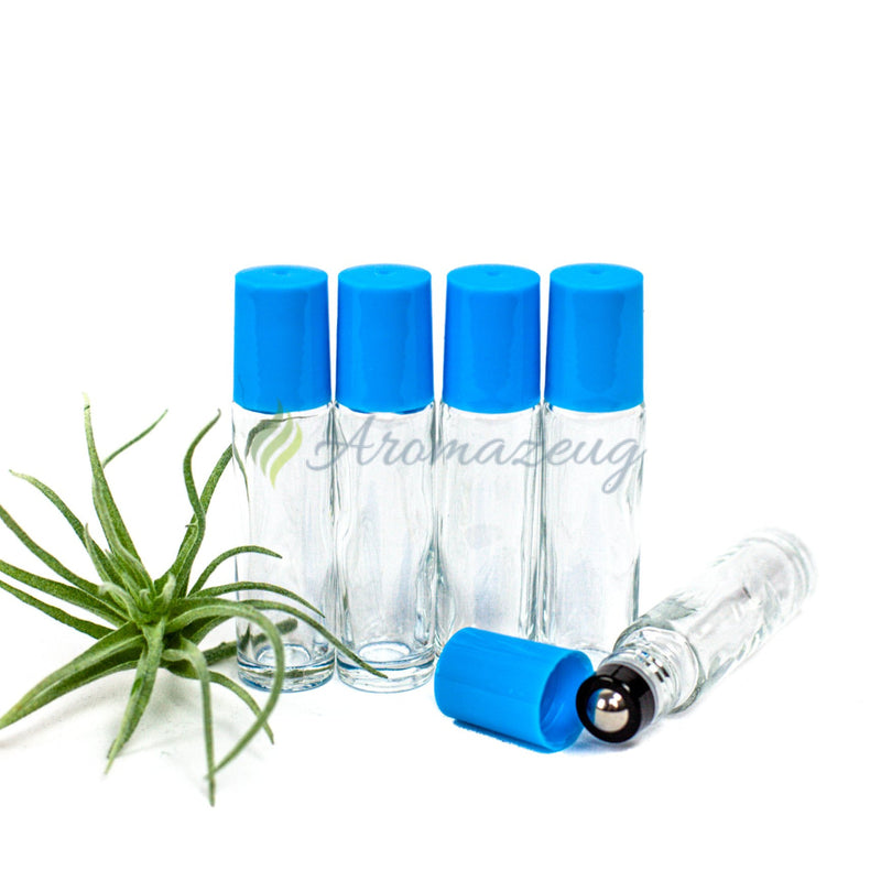 Laden Sie das Bild in Galerie -Viewer, 10 Ml Klare Roll-On Flaschen Mit Premium-Rollern - Paket Von 5 Hellblau Flasche
