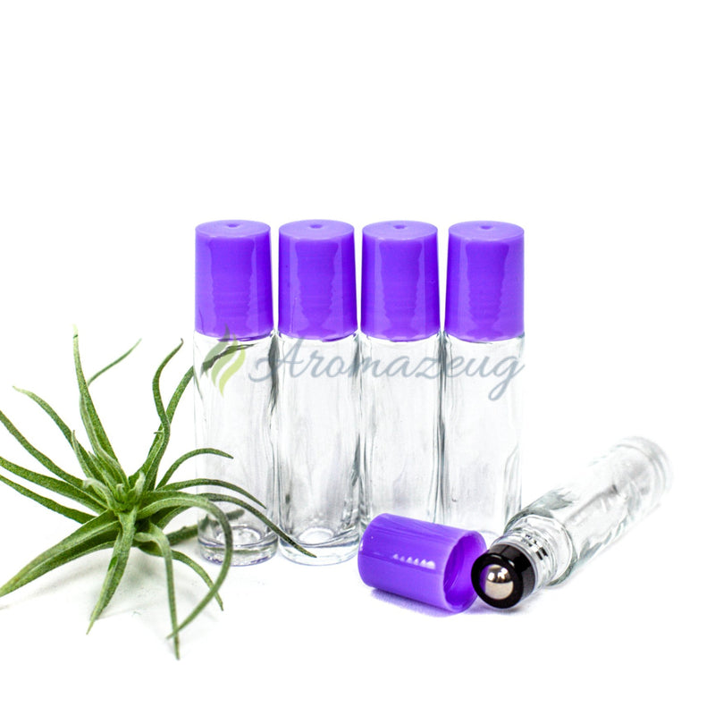 Laden Sie das Bild in Galerie -Viewer, 10 Ml Klare Roll-On Flaschen Mit Premium-Rollern - Paket Von 5 Amethyst Flasche
