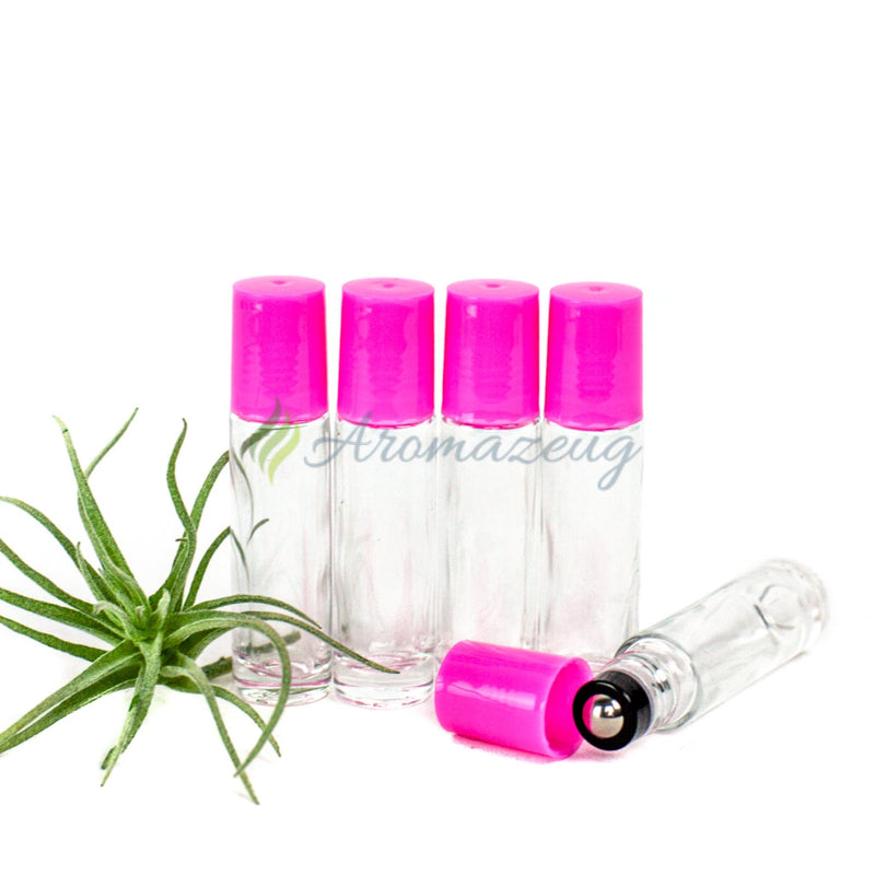Laden Sie das Bild in Galerie -Viewer, 10 Ml Klare Roll-On Flaschen Mit Premium-Rollern - Paket Von 5 Pink Flasche
