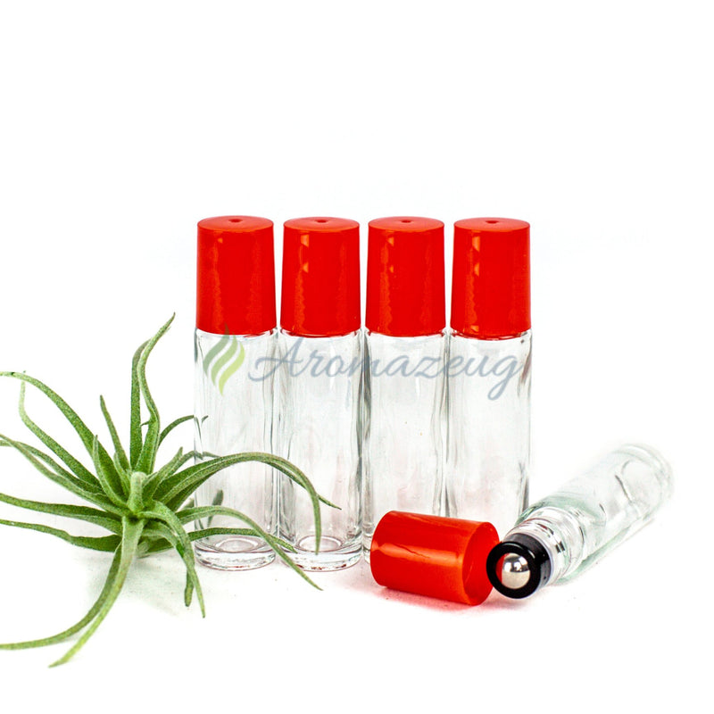 Laden Sie das Bild in Galerie -Viewer, 10 Ml Klare Roll-On Flaschen Mit Premium-Rollern - Paket Von 5 Rot Flasche
