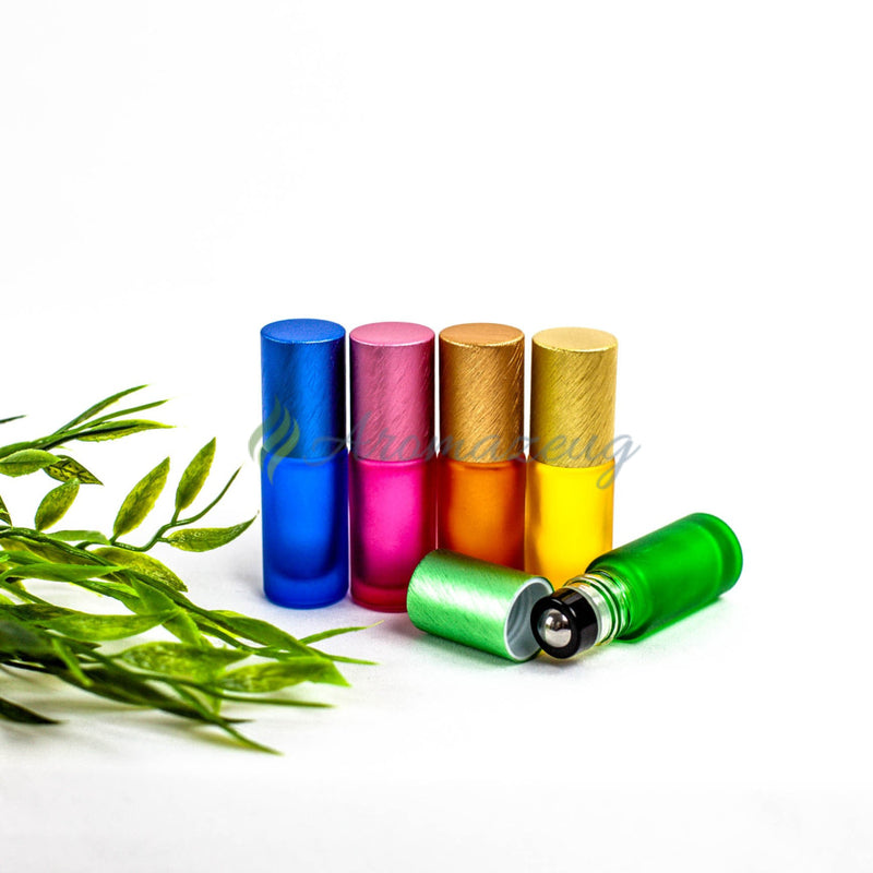Laden Sie das Bild in Galerie -Viewer, 5 Ml Farbige Roll-On Flaschen In Matt Mit Metalldeckel Und Premium-Rollern - Paket Von Flasche

