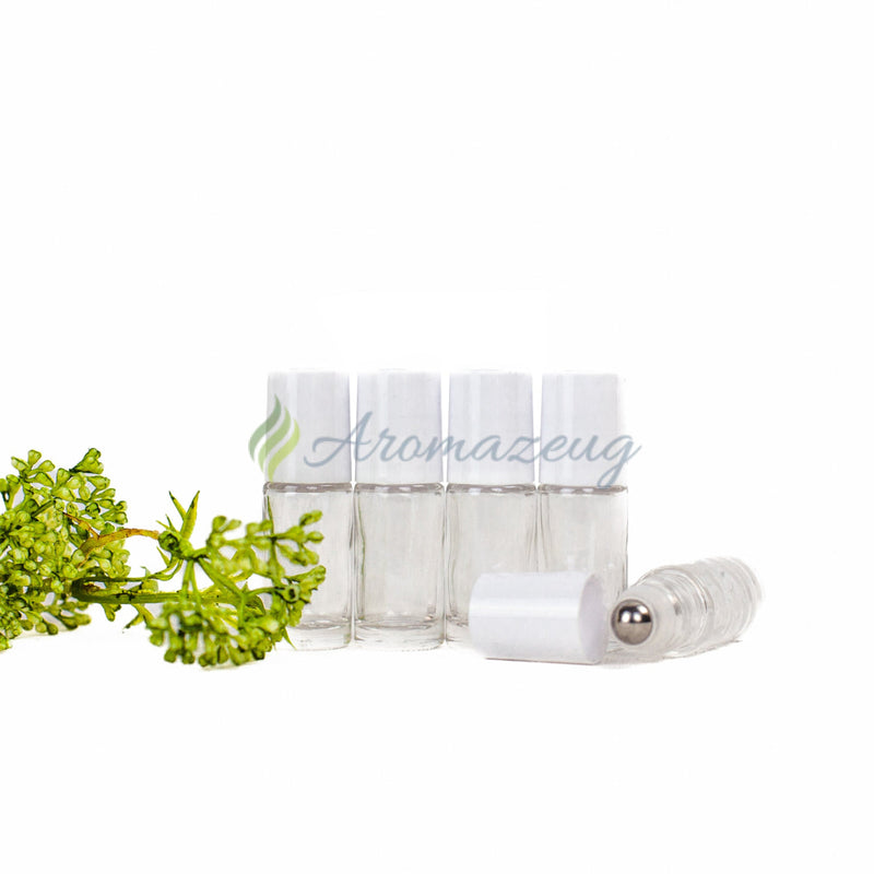 Laden Sie das Bild in Galerie -Viewer, 5 Ml Klare Roll-On Flaschen Mit Premium-Rollern (Paket Von 5) Weiß Flasche
