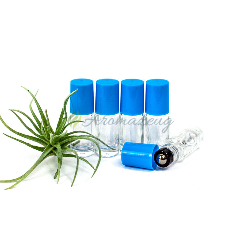 Laden Sie das Bild in Galerie -Viewer, 5 Ml Klare Roll-On Flaschen Mit Premium-Rollern - Paket Von Hellblau Flasche
