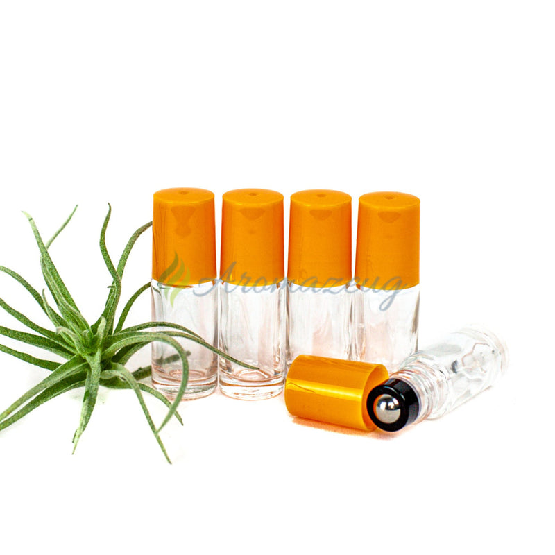 Laden Sie das Bild in Galerie -Viewer, 5 Ml Klare Roll-On Flaschen Mit Premium-Rollern - Paket Von Orange Flasche
