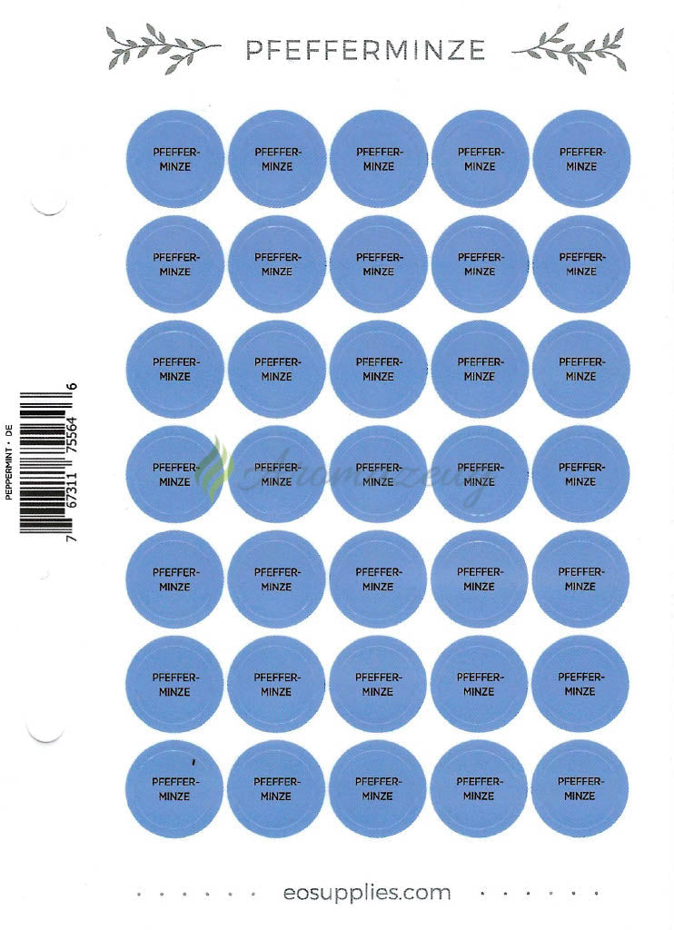 Laden Sie das Bild in Galerie -Viewer, Aufkleber Für Flaschen Deutsch (Einzelöle) - 35 Pro Seite Gerades Design Pfefferminze
