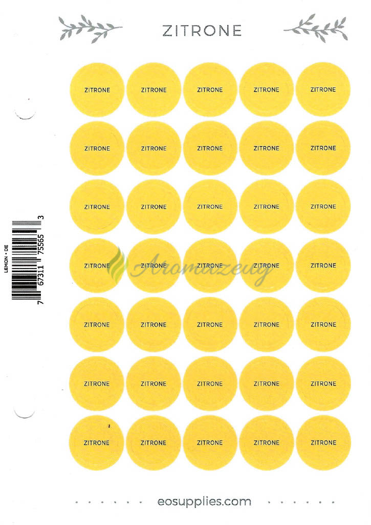 Laden Sie das Bild in Galerie -Viewer, Aufkleber Für Flaschen Deutsch (Einzelöle) - 35 Pro Seite Gerades Design Zitrone
