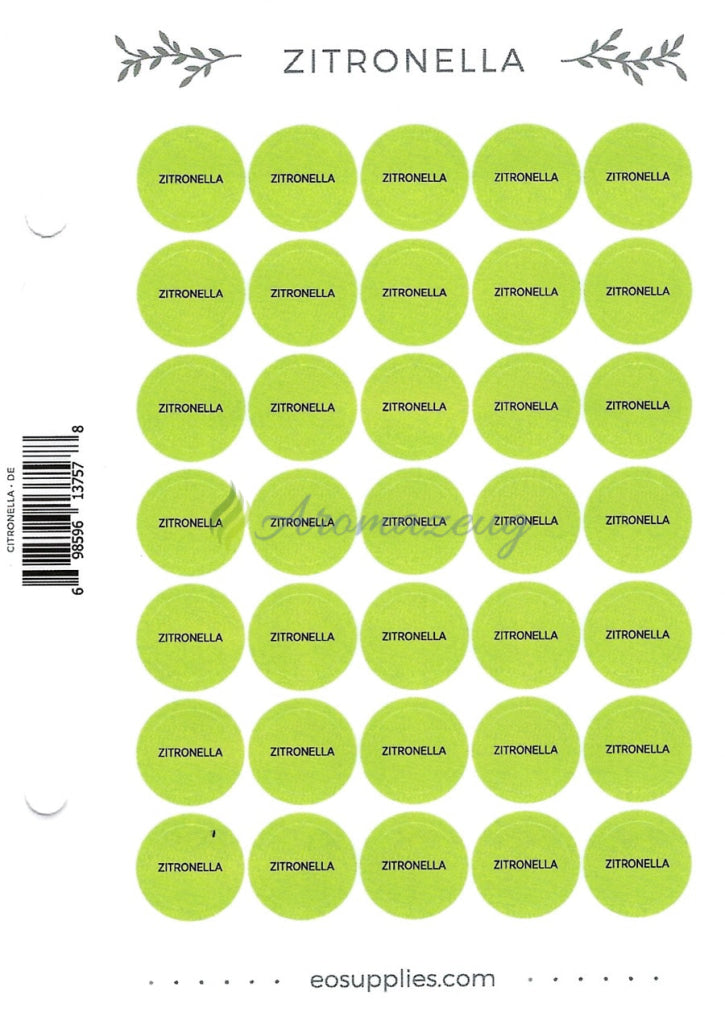 Laden Sie das Bild in Galerie -Viewer, Aufkleber Für Flaschen Deutsch (Einzelöle) - 35 Pro Seite Gerades Design Zitronella
