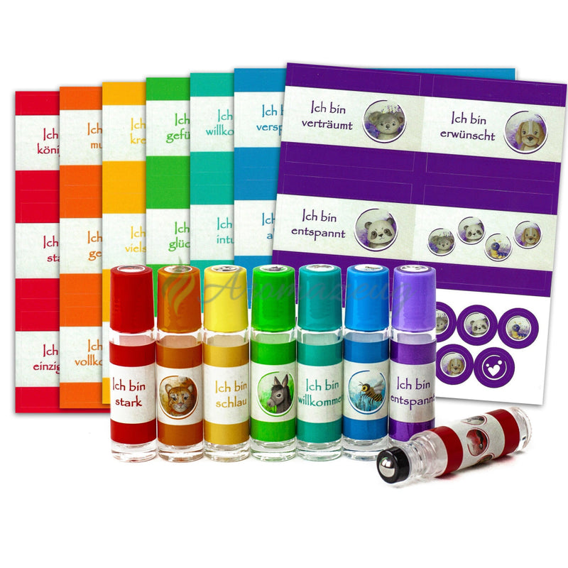 Laden Sie das Bild in Galerie -Viewer, Aufkleber Inklusive 10 Ml Roll-On Flaschen Passend Zum Affirmationskartenset Für Kinder (1. Auflage)
