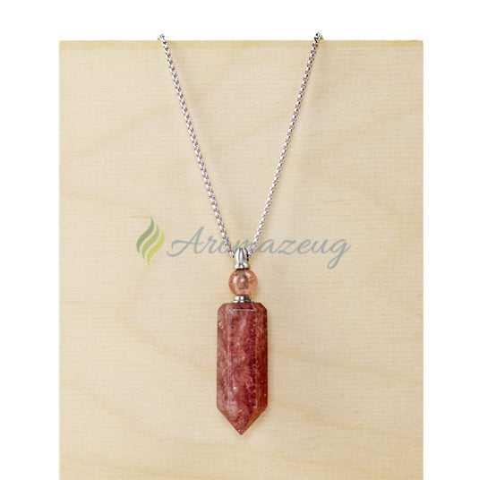 Befüllbare Erdbeerquartz Obelisk Halskette Schmuck