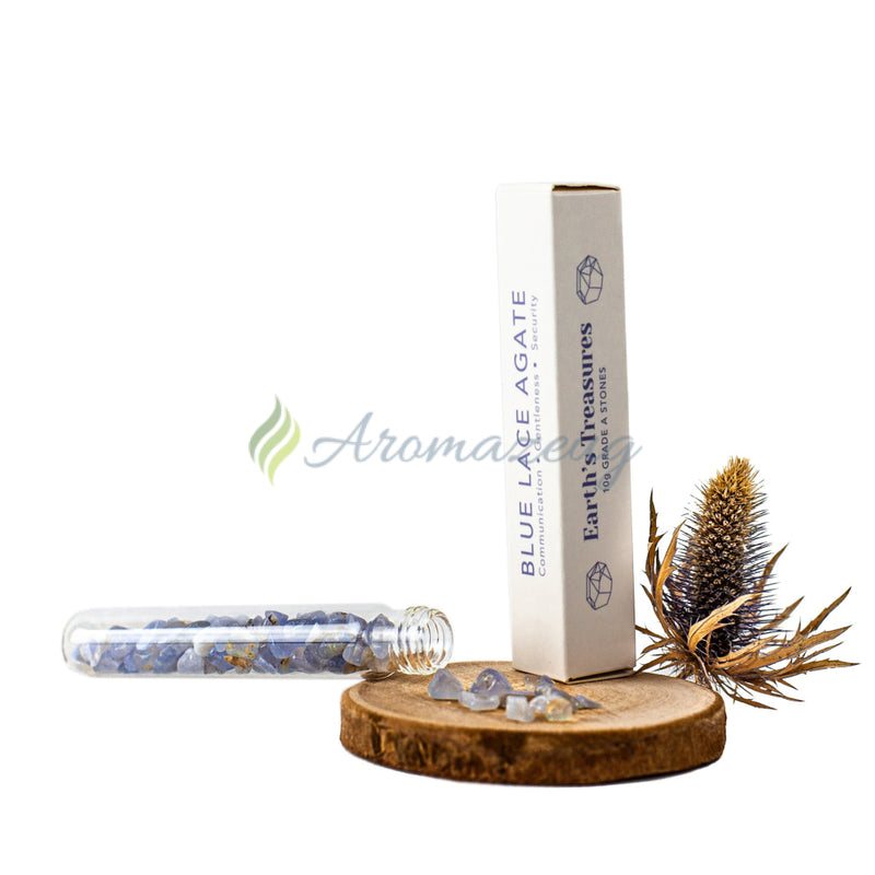 Laden Sie das Bild in Galerie -Viewer, Edelstein Splitter Phiole Blue Lace Achat Roll-On Aufsatz
