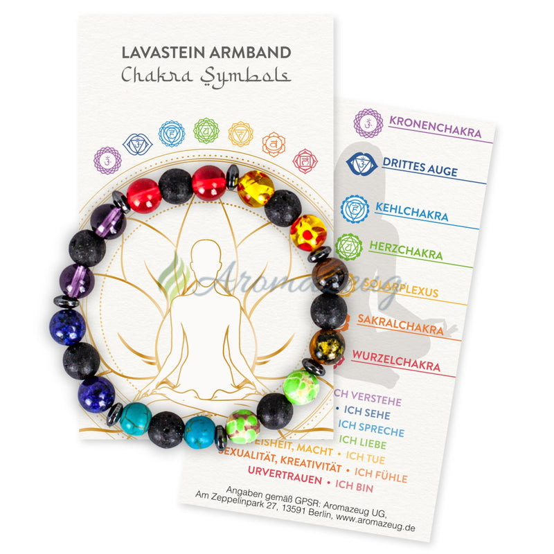Laden Sie das Bild in Galerie -Viewer, Lavastein Armband ’Chakra Symbols’ Schmuck
