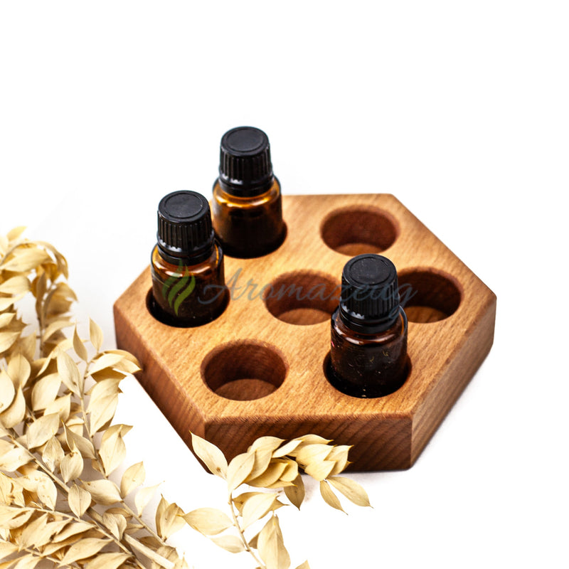 Laden Sie das Bild in Galerie -Viewer, Wabe S1 Präsentationsständer Aus Buchenholz (3Cm Hoch) Für 7 X 15 Ml Flaschen Zubehör
